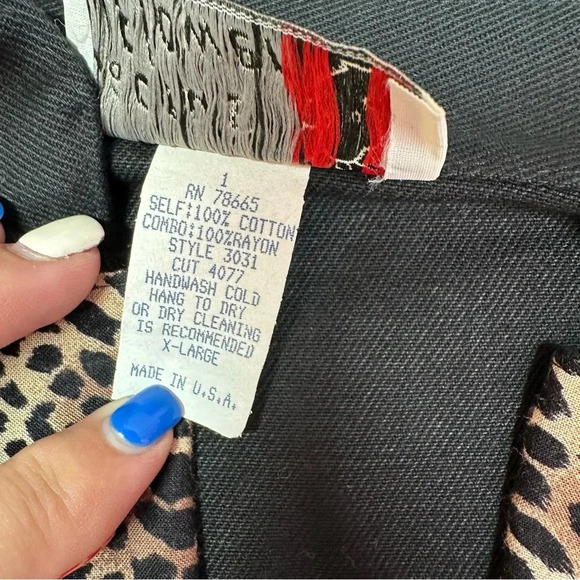 vintage cactus flower western boho denim vest sz XL leopard print accent - Picture 8 of 8